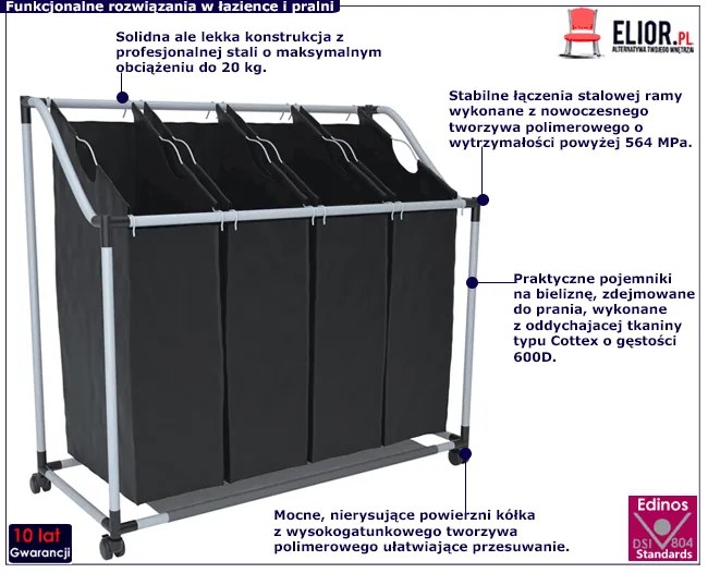 Sortownik na bieliznę Trinny 3X - czarny