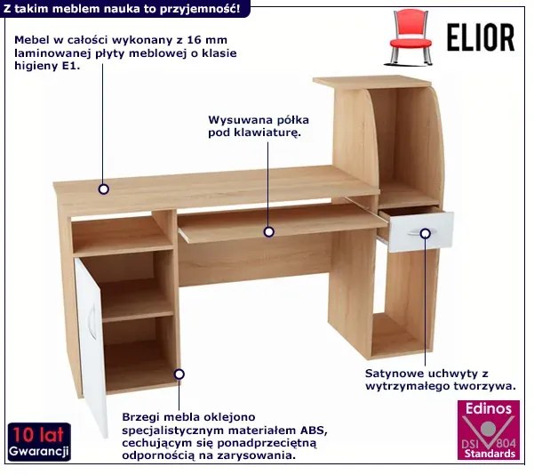 Skandynawskie biurko z nadstawką dąb sonoma + biały Z6-H61