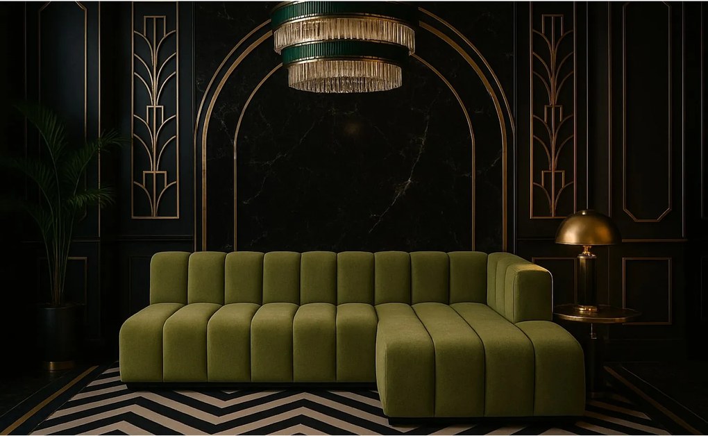 Narożnik w kształcie L GRAND 295 cm, tkanina Salvador, Oliwkowy, Prawy