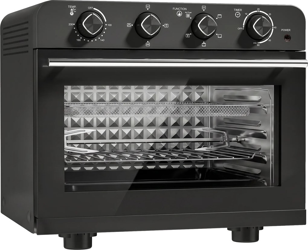 HOMCOM Piekarnik-frytkownica z termoobiegiem i zestawem rożna, regulator temperatury, minutnik, 1800 W | Aosom PL