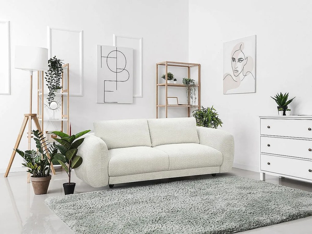 Sofa prosta z tkaniny Chenille "Saint Germain S" – 3-osobowa – beżowa