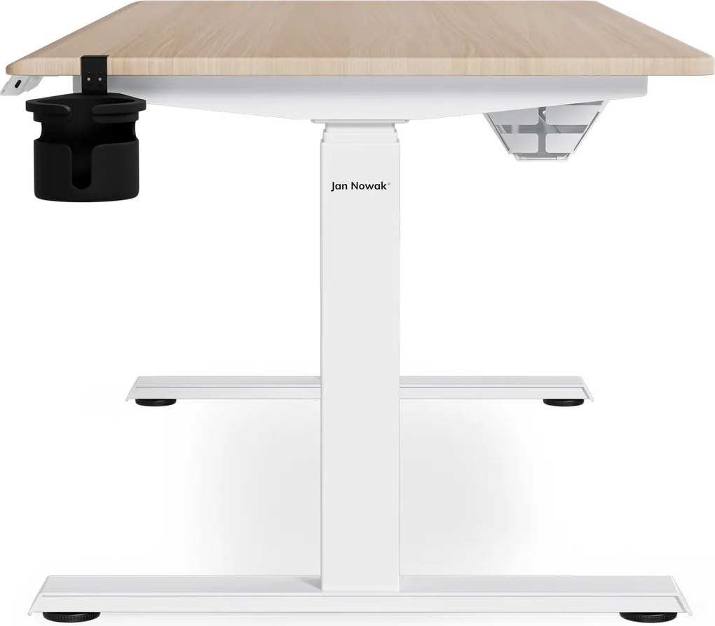 Biurko elektryczne z regulacją wysokości ergonomiczne białe/dąb sonoma,1400x700 mm: ARIA