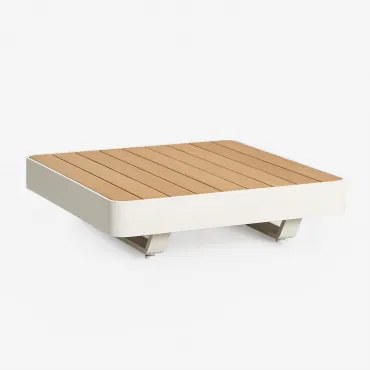 Stolik Kawowy Ogrodowy Kwadratowy 90x90 Cm Z Aluminium I Drewna Tekowego Yarilo Drewno Naturalne - Sklum