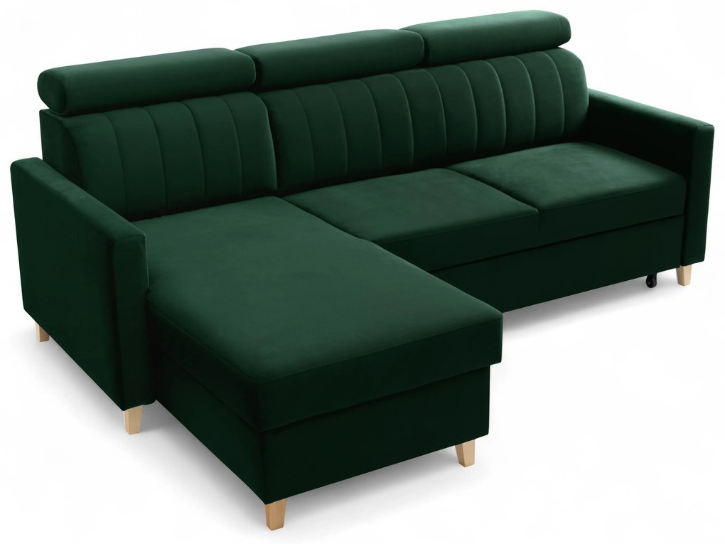 Narożnik Vario z funkcją spania uniwersalny prawo/lewostronny - zielony welur Bluvel 78