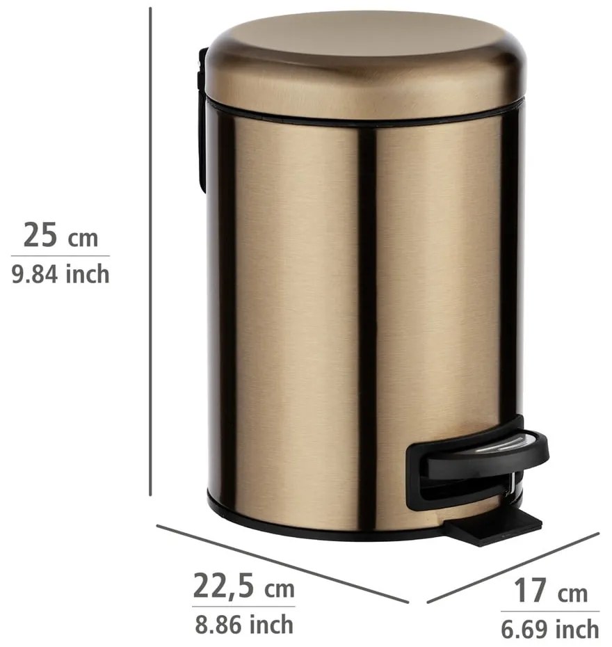 Kosz na śmieci z pedałem w miedzianym kolorze Wenko Leman, 3 l