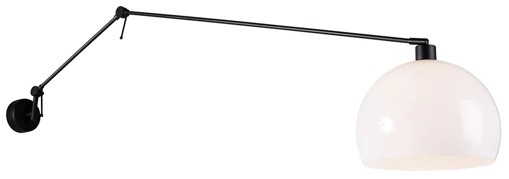 Lampa ścienna czarna z kloszem białym 30 cm regulowana - Blitz