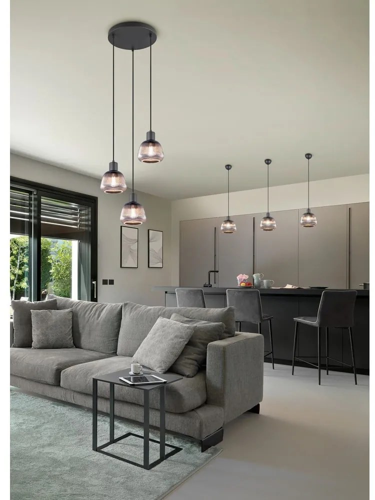 Czarna lampa wisząca ze szklanym kloszem ø 37 cm Tarifa – Trio