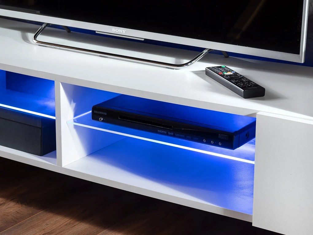 Szeroka szafka RTV Bridge V2 z frontami w kolorze drewna