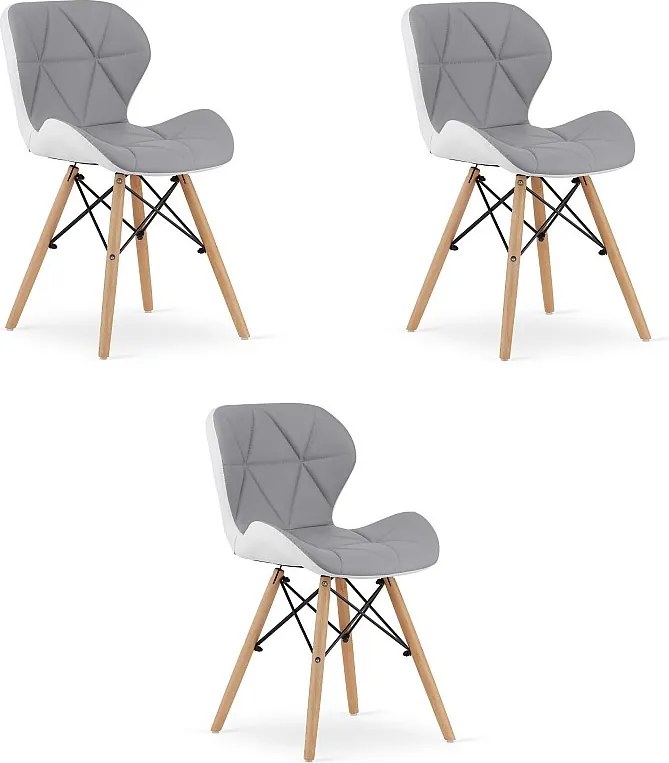 Krzesło Valora WAKO ze skóry ekologicznej, szaro-białe, nowoczesny design, zestaw 3 szt.
