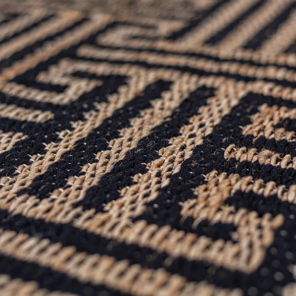 Czarno-naturalny dywan z mieszanki juty tkany ręcznie 200x290 cm Meander Jute – Flair Rugs