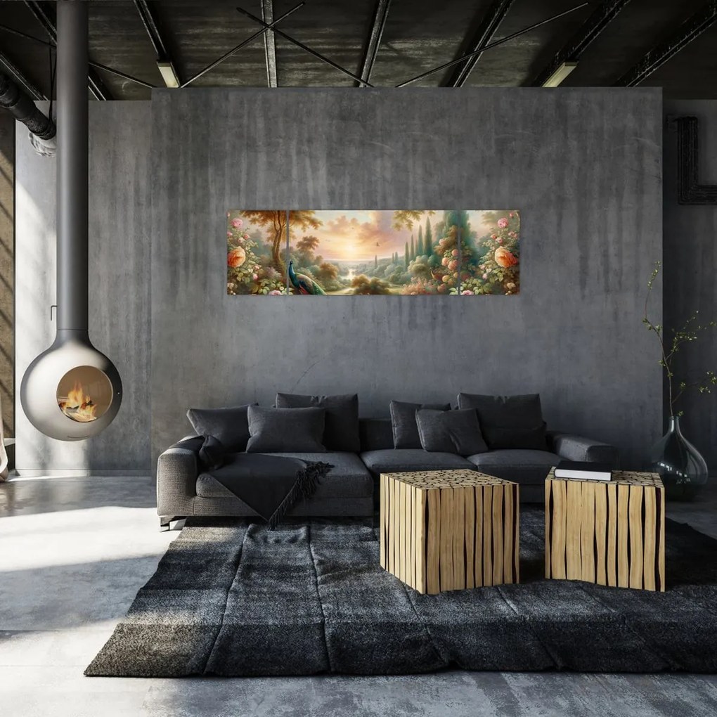 Obraz - Pawie w ogrodzie (170x50 cm)