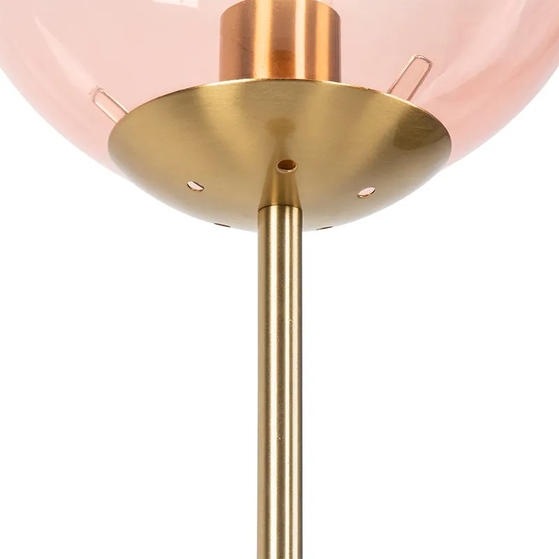 Lampa podłogowa w stylu art deco mosiądz z różowym szkłem - Pallon ArtDeco Oswietlenie wewnetrzne