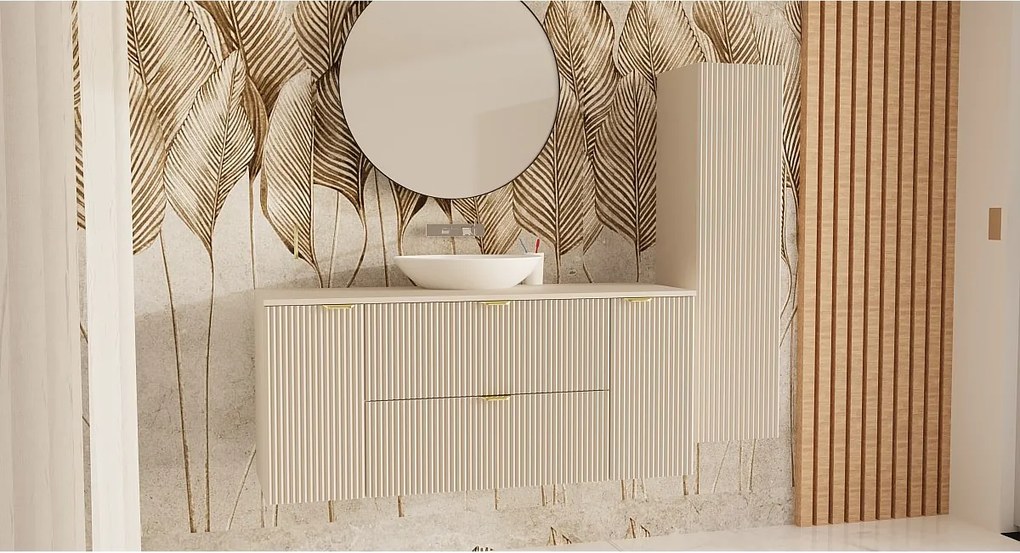 Szafka pod umywalkę WENA, z 2 drzwiami i 2 szufladami, ryflowane fronty, Willy, 140x60x47 cm, Kaszmir