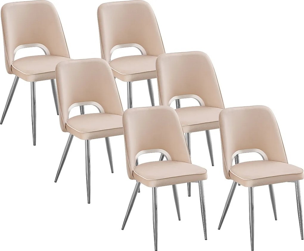 Zestaw 6 krzeseł z weluru i srebrnego metalu – Beżowe – LUNA