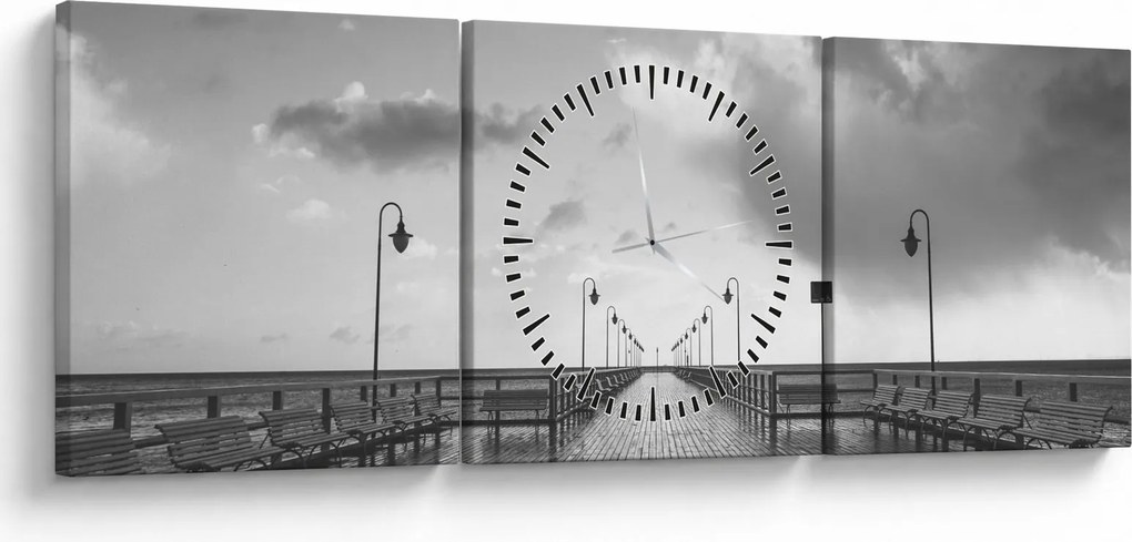 Obraz - Promenada nad wybrzeżem (z zegarem) (90x30 cm)
