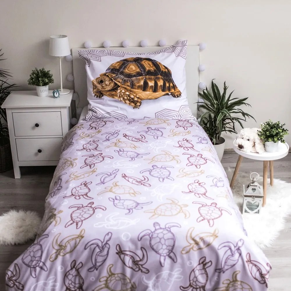 Biała/brązowa bawełniana pościel dziecięca jednoosobowa 140x200 cm Tortoise – Jerry Fabrics