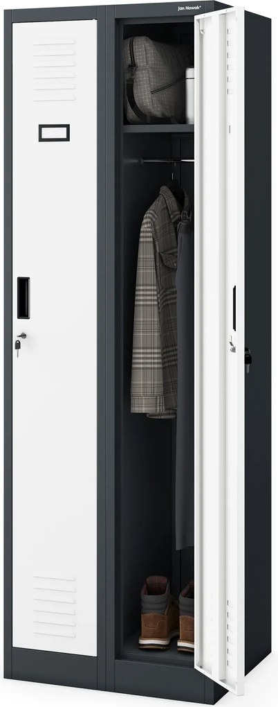 Szafka pracownicza dwukomorowa antracytowo-biała: KACPER II, 600 x 1800 x 500 mm