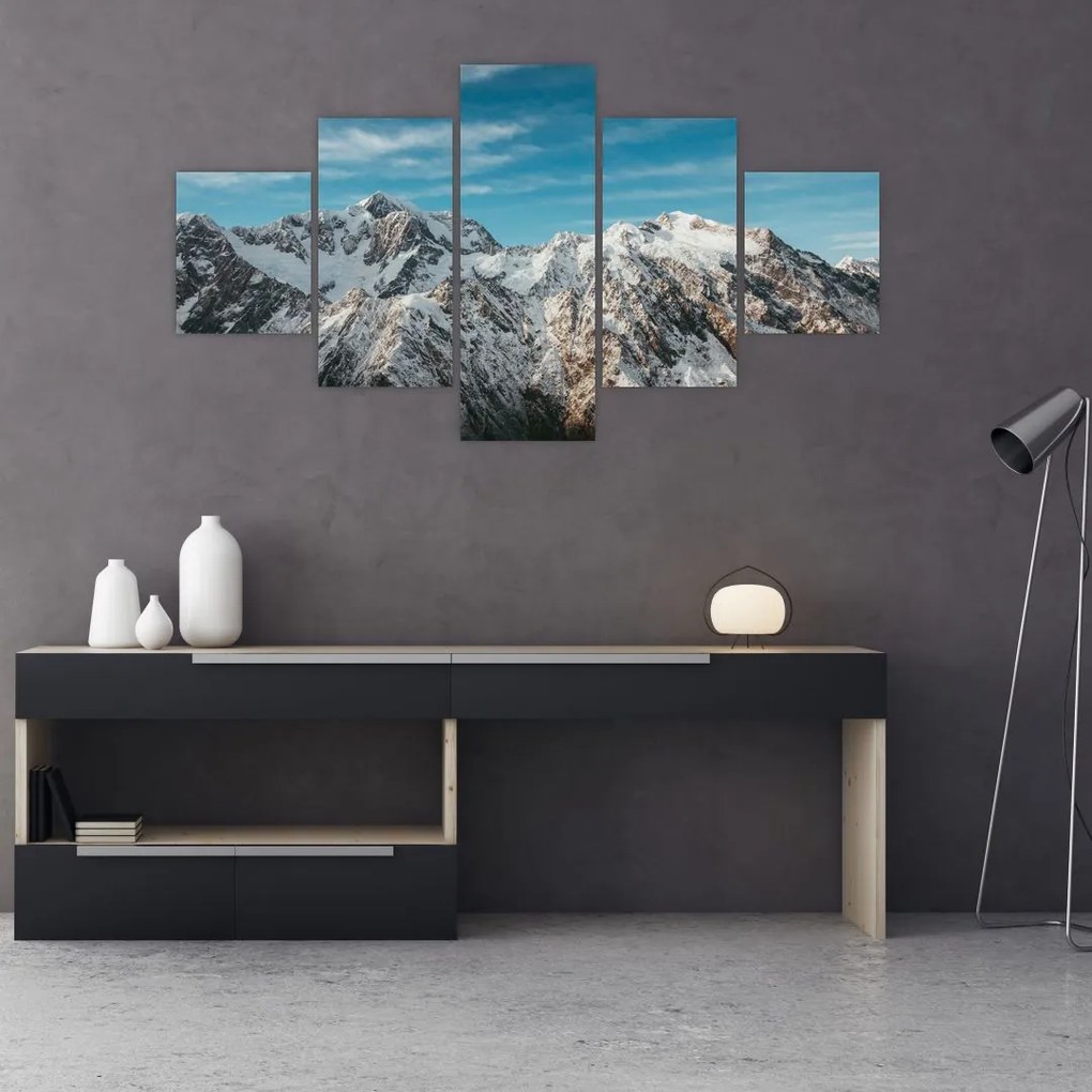 Obraz ośnieżonych szczytów, Fiordland (125x70 cm)