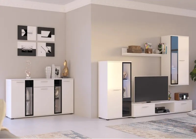 Pojemna komoda SALSO biała półki szuflada do salonu