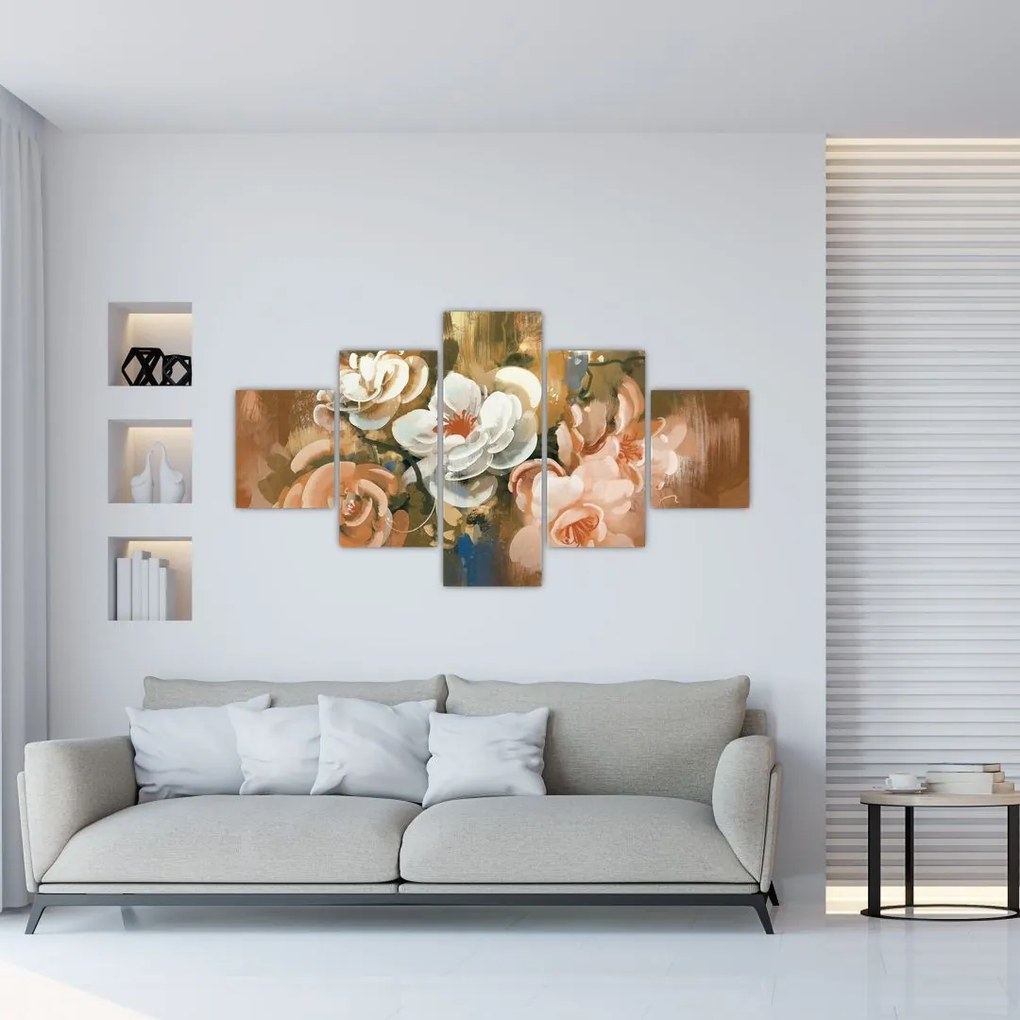 Obraz- Malowany bukiet kwiatów (125x70 cm)