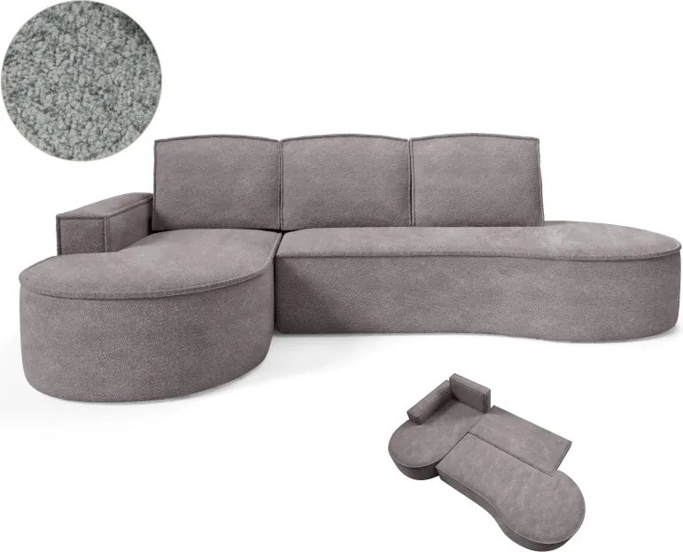 Narożnik MOLLY Lewostronny z funkcją spania, wolnostojący tkanina ABRIAMO 07 Szary