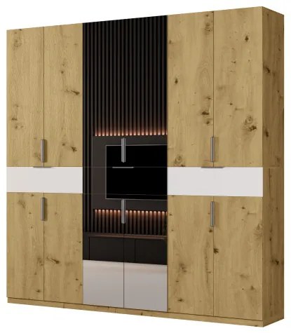 Nowoczesna szafa uchylna z lustrem 270 x 240 cm – Dąb Artisan / Biel