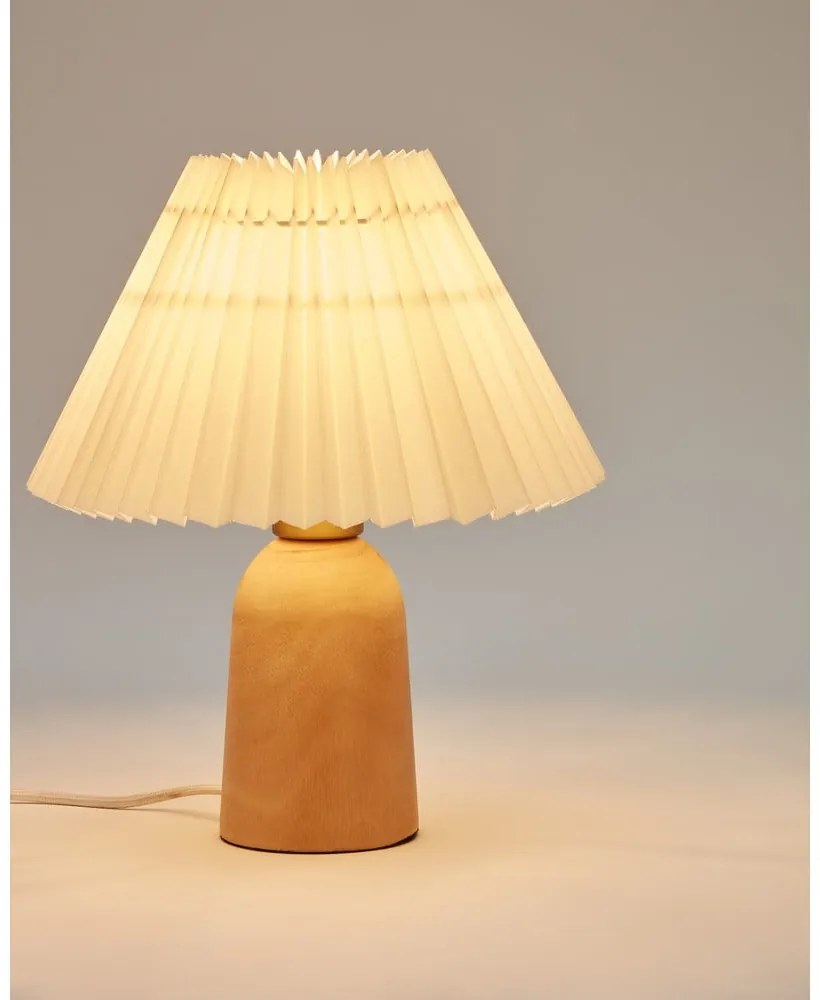 Beżowa/w naturalnym kolorze lampa stołowa z litego drewna kauczukowego z tekstylnym kloszem (wysokość 33 cm) Benicarlo – Kave Home