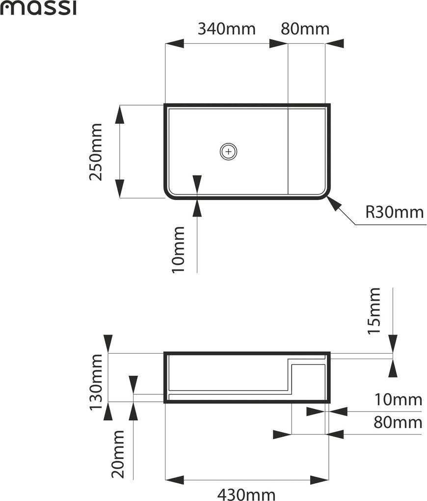 Umywalka z kamienia syntetycznego nablatowa / wisząca prostokątna zielona 43 cm x 25 cm EVELIA Green : Otwory na baterię - Tak, Typ montażu - nablatowa