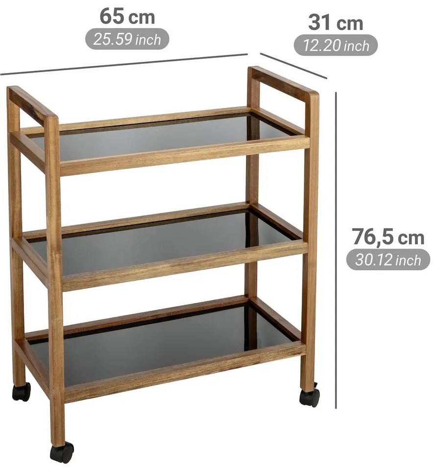 Czarno-naturalny regał łazienkowy z litego drewna akacjowego 65x76,5 cm Fondi – Wenko