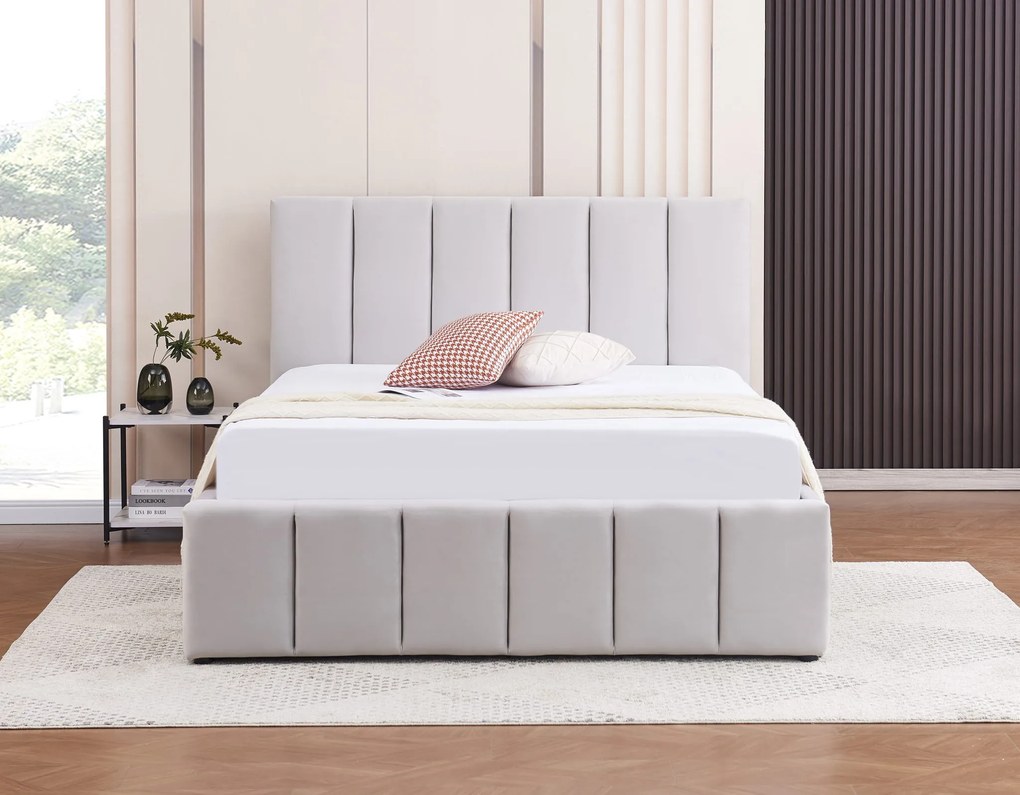 Łóżko Tapicerowane 140x200 Z MATERACEM, stelaż, pojemnik na pościel szary PRATO