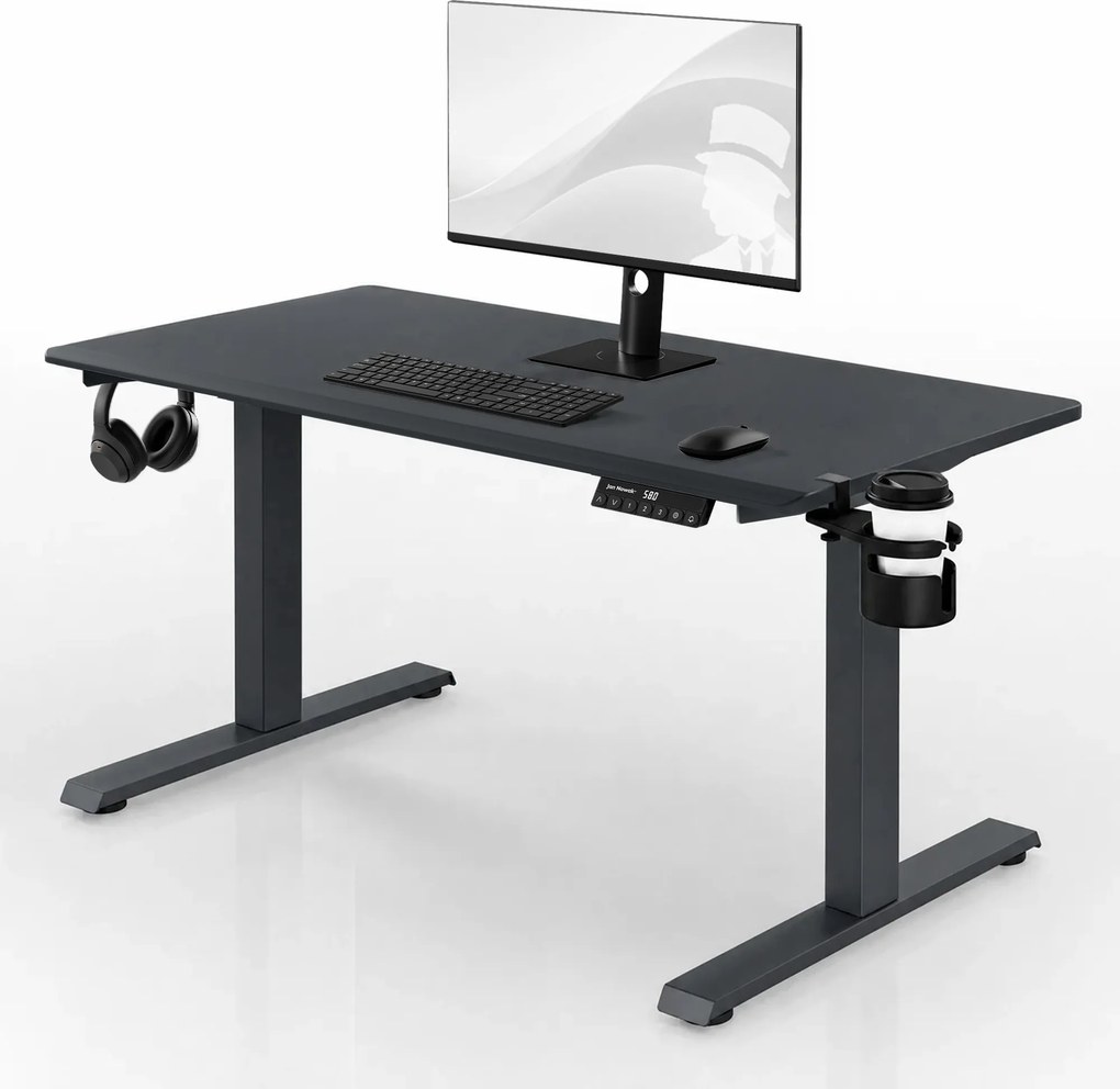 Biurko elektryczne z regulacją wysokości ergonomiczne antracytowe,1200x600 mm: ARIA