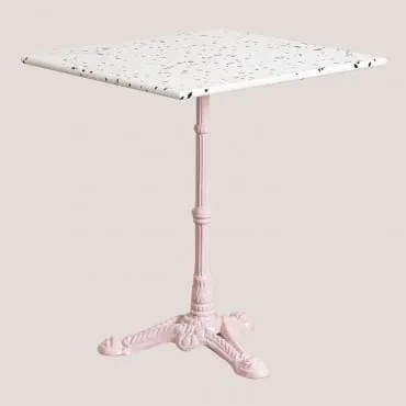 Kwadratowy Stolik Barowy 60x60 Cm Z Lastryko Azteca Terrazzo Kość Słoniowa I Czerń - Różowa Wata Cukrowa - Sklum