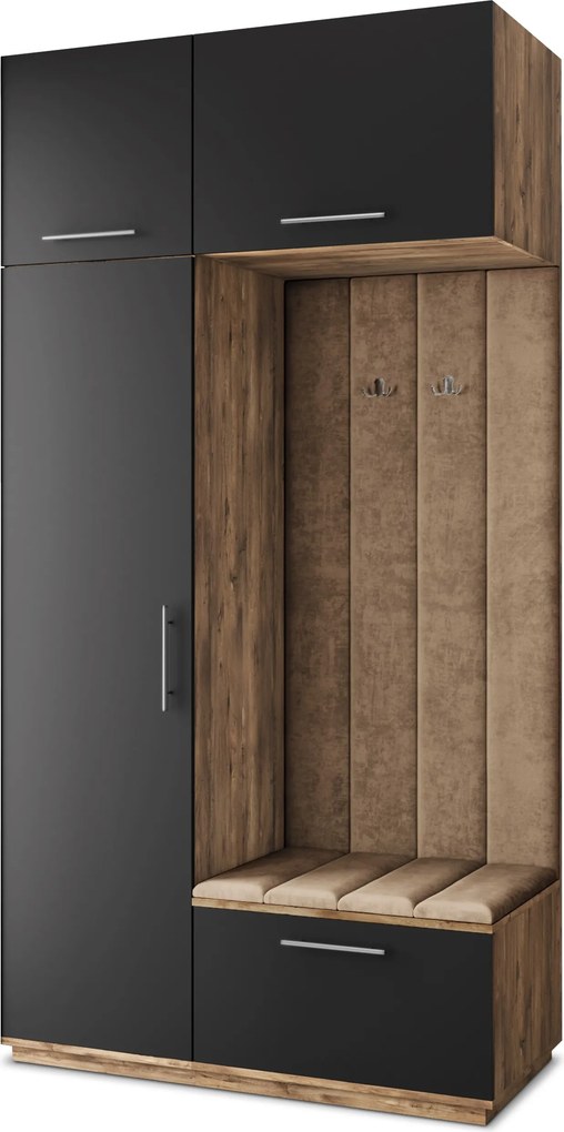 Masseno Garderoba REMA 120/240/60 cm Nowoczesna Szafa do Przedpokoju Dąb lefkas, MONOLITH 09 (Beżowy)