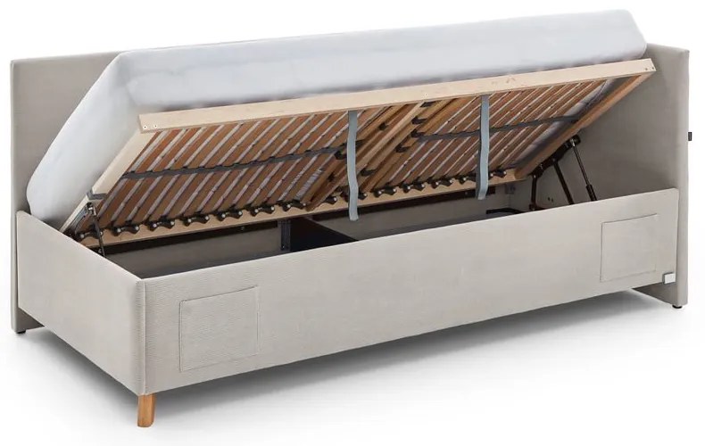 Beżowe tapicerowane narożne łóżko dziecięce ze schowkiem ze stelażem 140x200 cm Cool – Meise Möbel