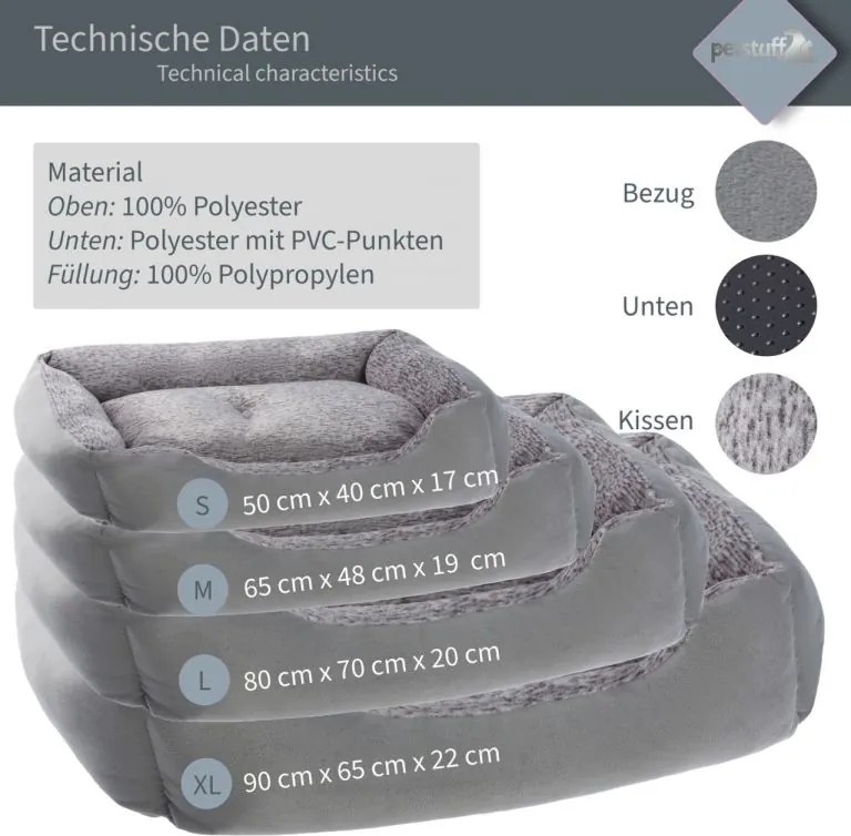 Petstuff Legowisko dla psa, rozmiar S, 50 x 40 x 17 cm, szar