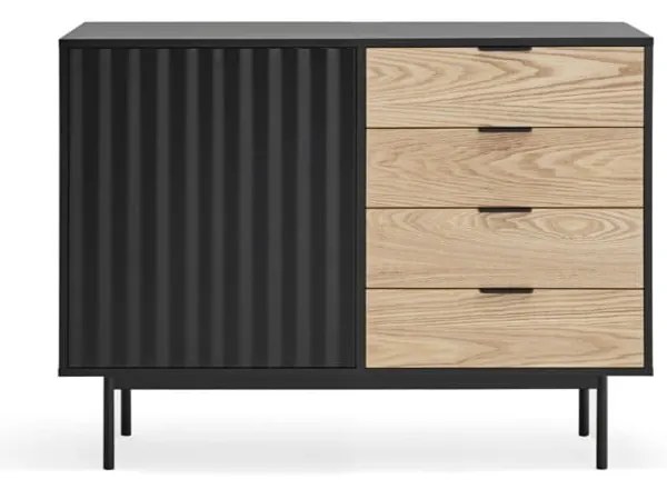 Czarno-naturalna niska komoda w dekorze dębu 108x80 cm Sierra – Teulat