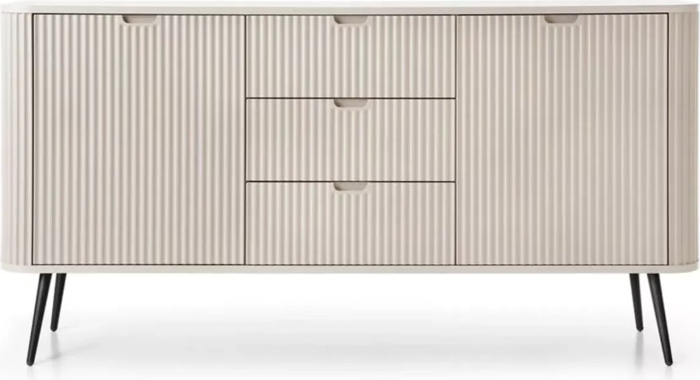 Komoda nowoczesna Fulgeo 168cm szuflady szafki ryflowana loft glamour czarna kaszmir biała