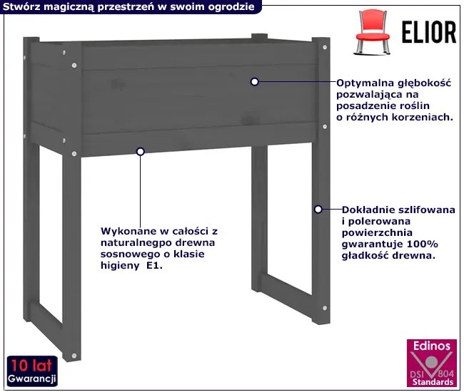 Szara duża donica ogrodowa R9-D36