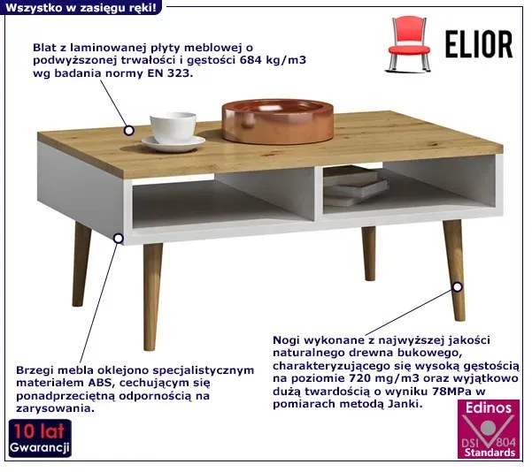 Skandynawska ława do salonu dąb artisan + biały - Olzo