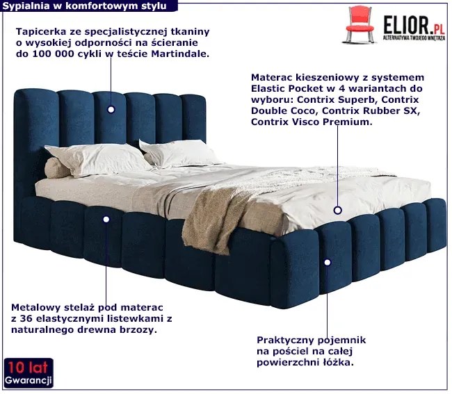 Welurowe łóżko tapicerowane z pojemnikiem 140x200 R1-N49