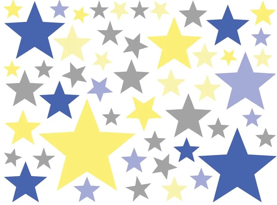 Zestaw 50 naklejek ściennych Ambiance Stars Blue and Yellow