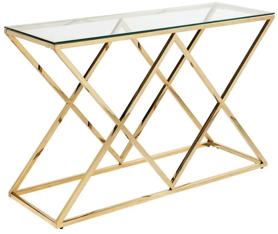 Konsola CHARLOTTE marki Pascal Morabito – szkło hartowane i stal – kolor złoty