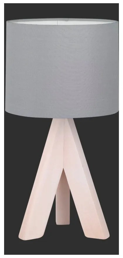 Szara lampa stołowa z naturalnego drewna i tkaniny Trio Ging, wys. 31 cm