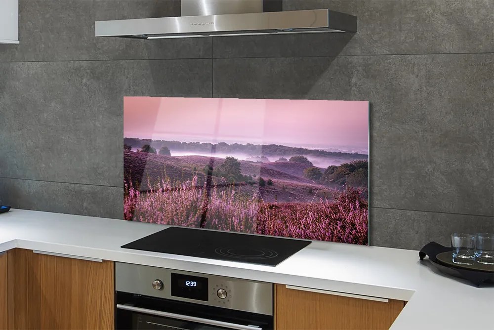 Szkło do Kuchni na Ścianę Wrzosy w Pełnym Rozkwicie