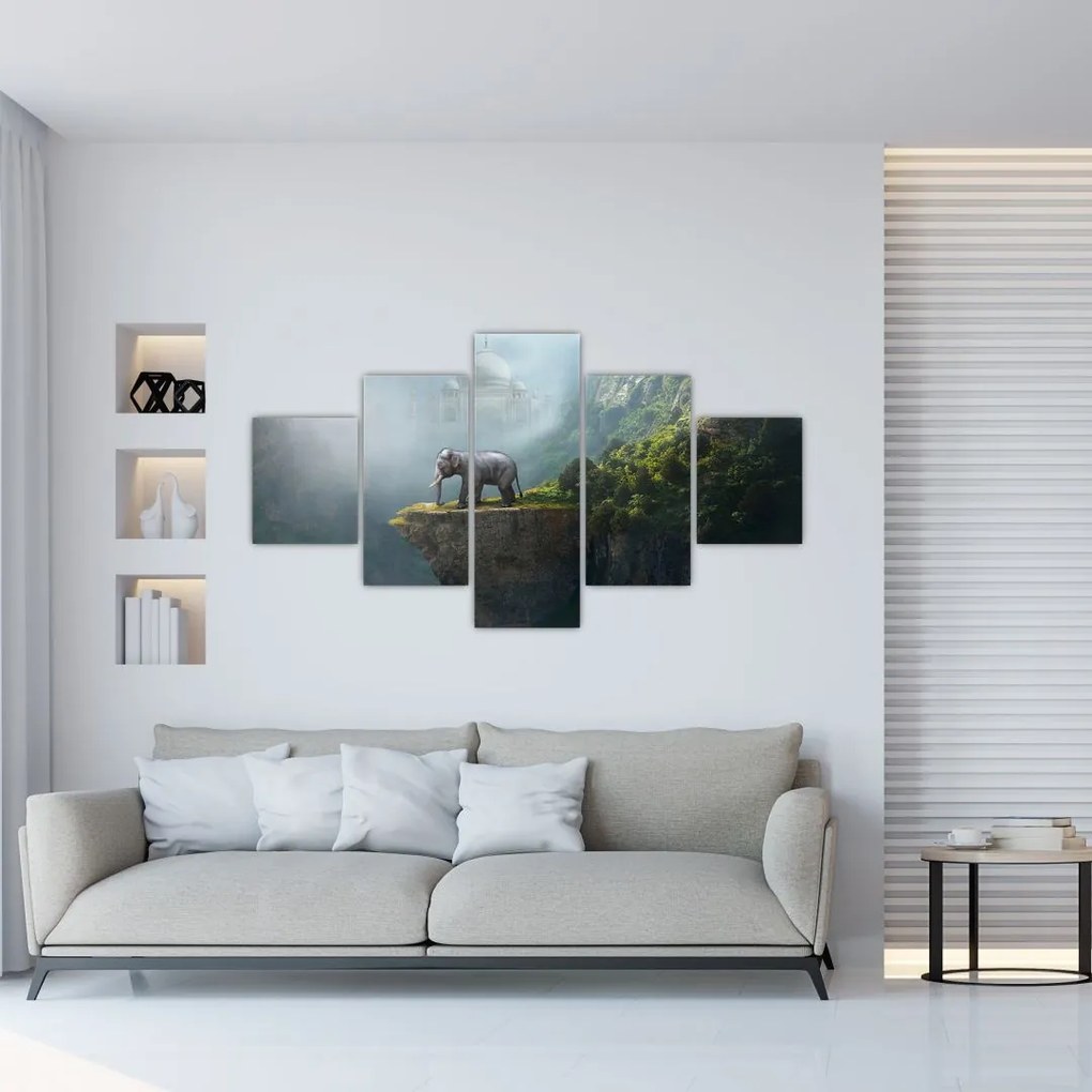 Obraz - Słonie na szczycie Tadż Mahal (125x70 cm)