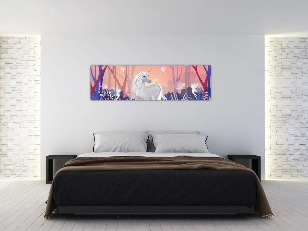 Obraz - Jednorożec w magicznym lesie (170x50 cm)