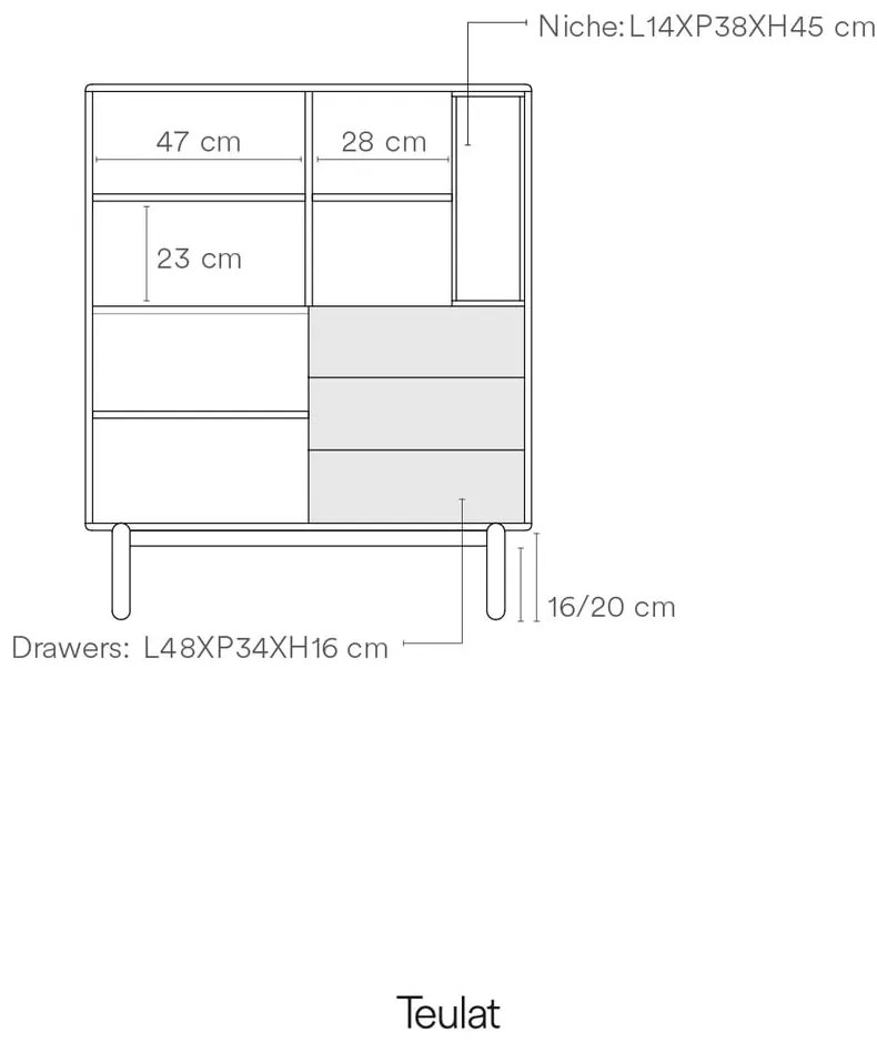 Ciemnoszara wysoka komoda 100x120 cm Corvo – Teulat