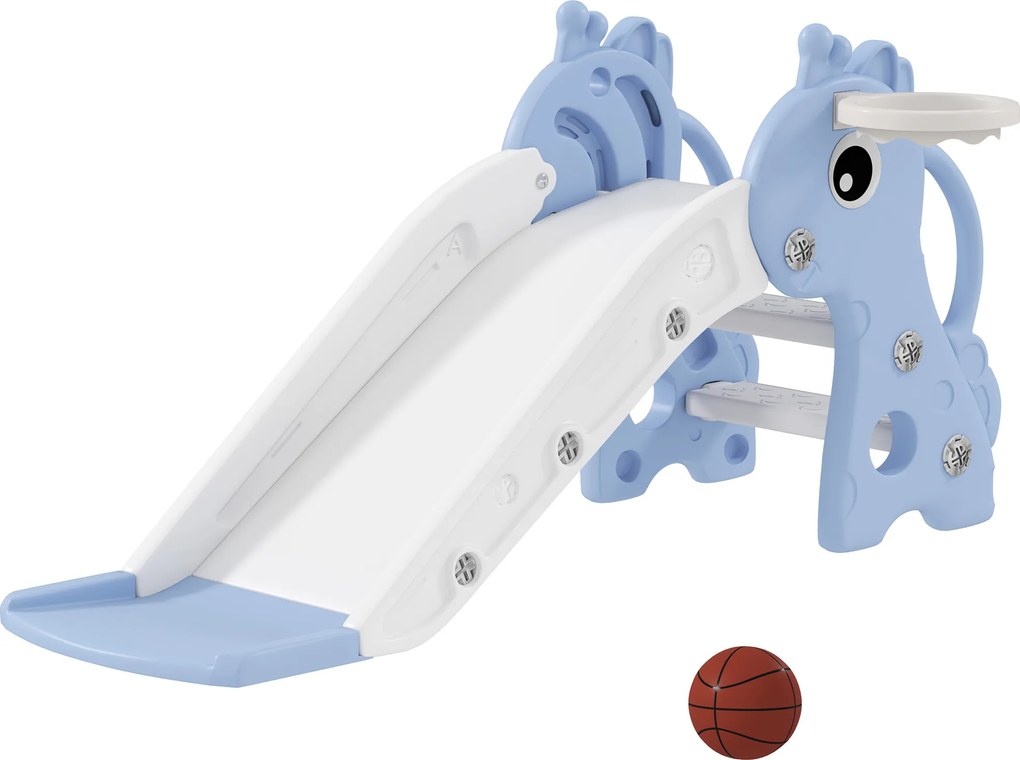 AIYAPLAY Zjeżdżalnia dla Dzieci 3 w 1 w Kształcie żyrafy z Koszem i Piłką, Niebieska