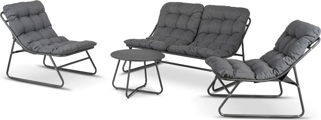 Zestaw Mebli Ogrodowych MEGARA Szary Sofa 2x Fotel Stolik Tarasowy Nowoczesny