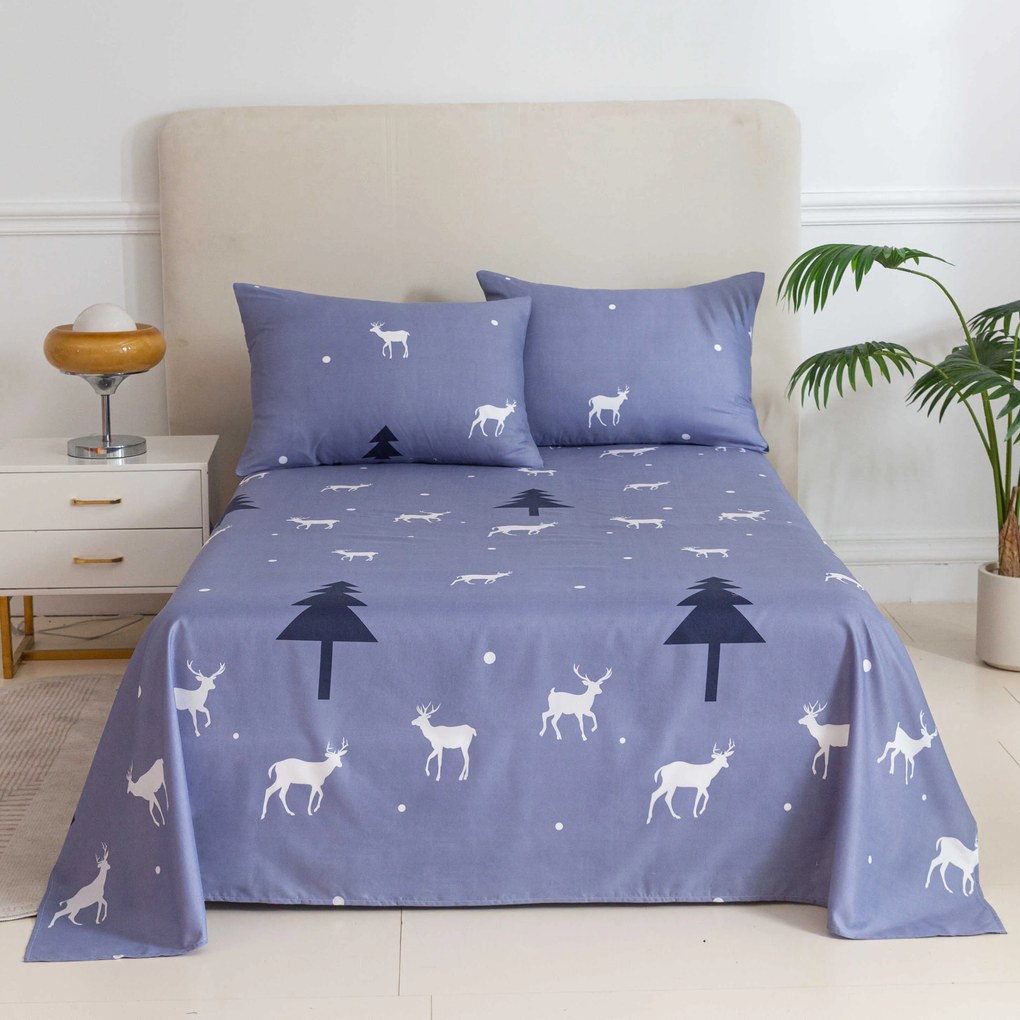 PrzytulneMieszkanie.pl Prześcieradło i poszewka na poduszkę DEER AND TREE Rozmiar: 50 x 70 cm | 140 x 240 cm